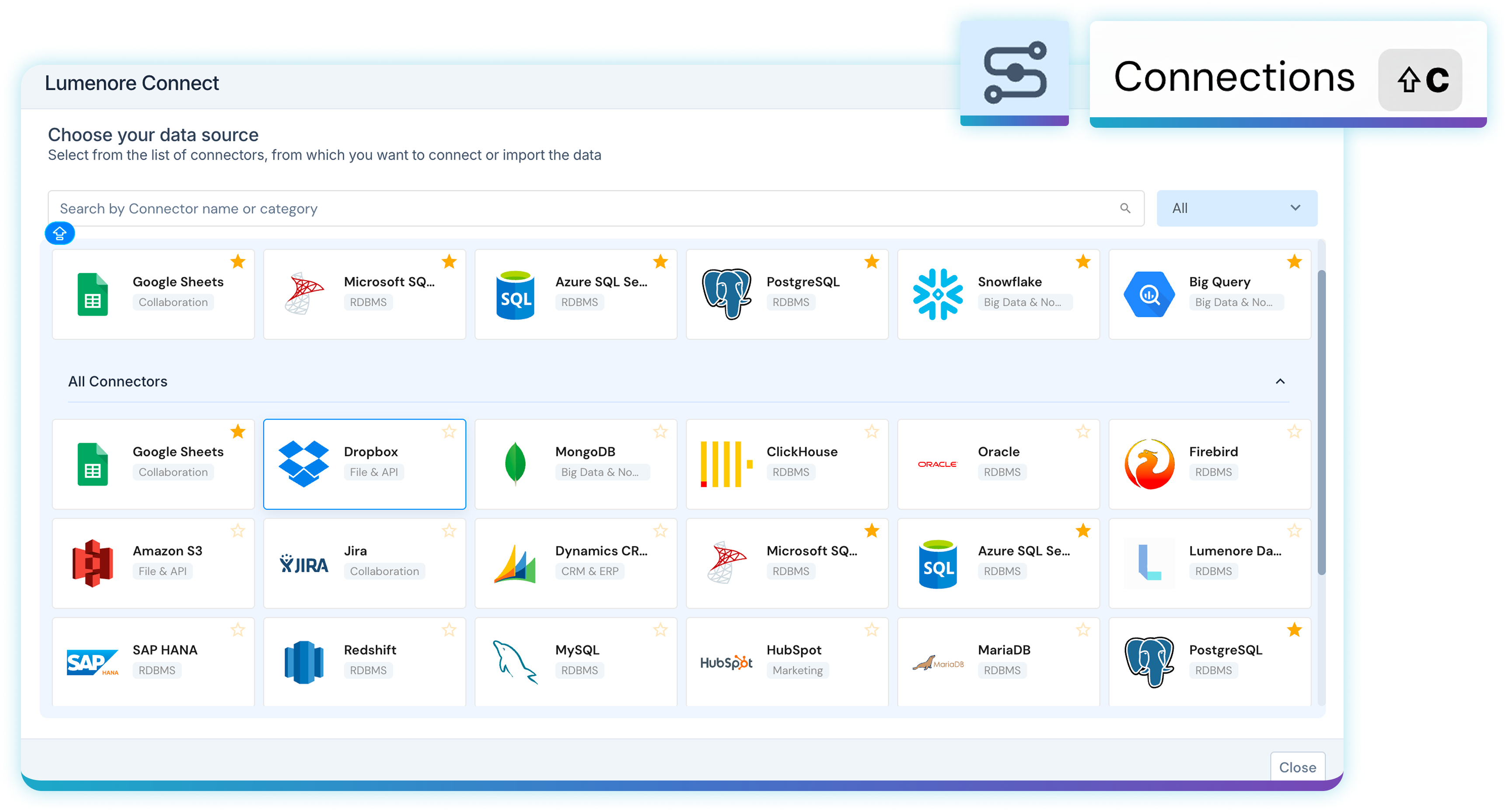 Lumenore Data Magnet connector library and data sources